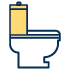Yellow, white, and black toilet icon for toilet repair and replacement services