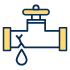 Yellow, white, and black pipe with a crack and water drop icon for plumbing services